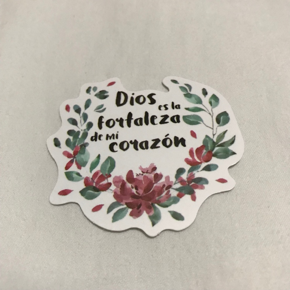 3/$15 - God Is the Strength of My Heart Spanish Sticker Floral Leaves Flower
